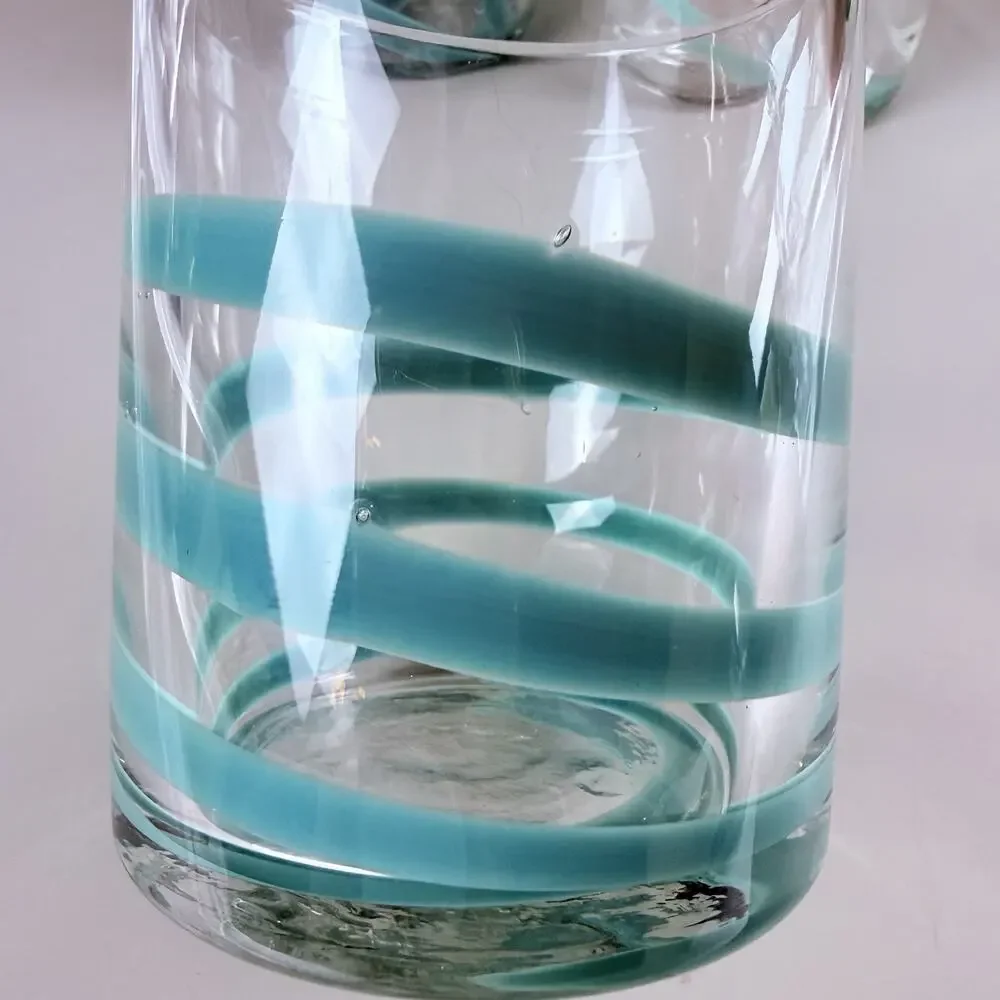 Art Glass Teal Swirl Tumblers Set of 3 Tapered Sizes Hand Blown Pier 1?